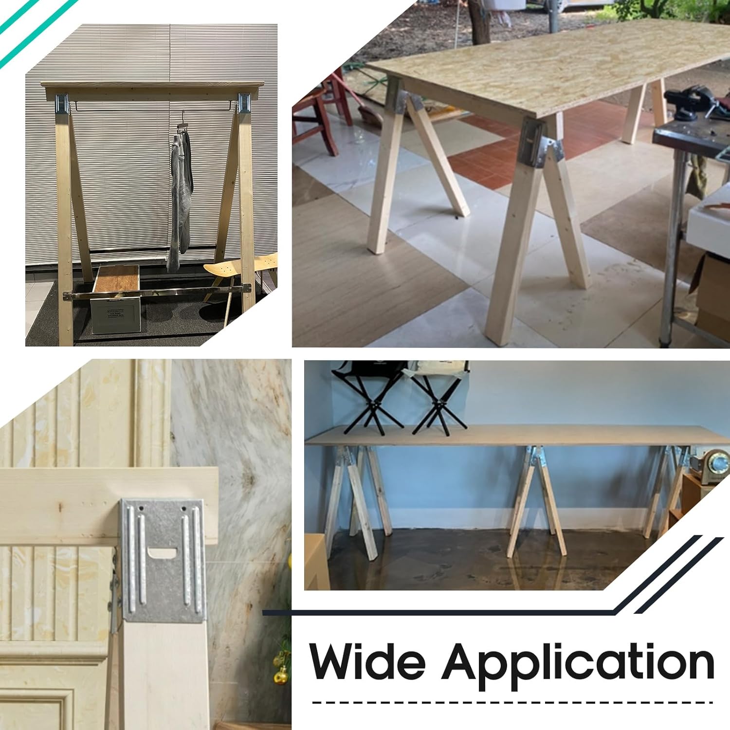 Gisafai 8 Pcs Steel Saw Horse Brackets Galvanized Metal Sawhorse Bracket with 220lb / 100kg Capacity (One Pair) Easy to Use Reliable for Compact Storage