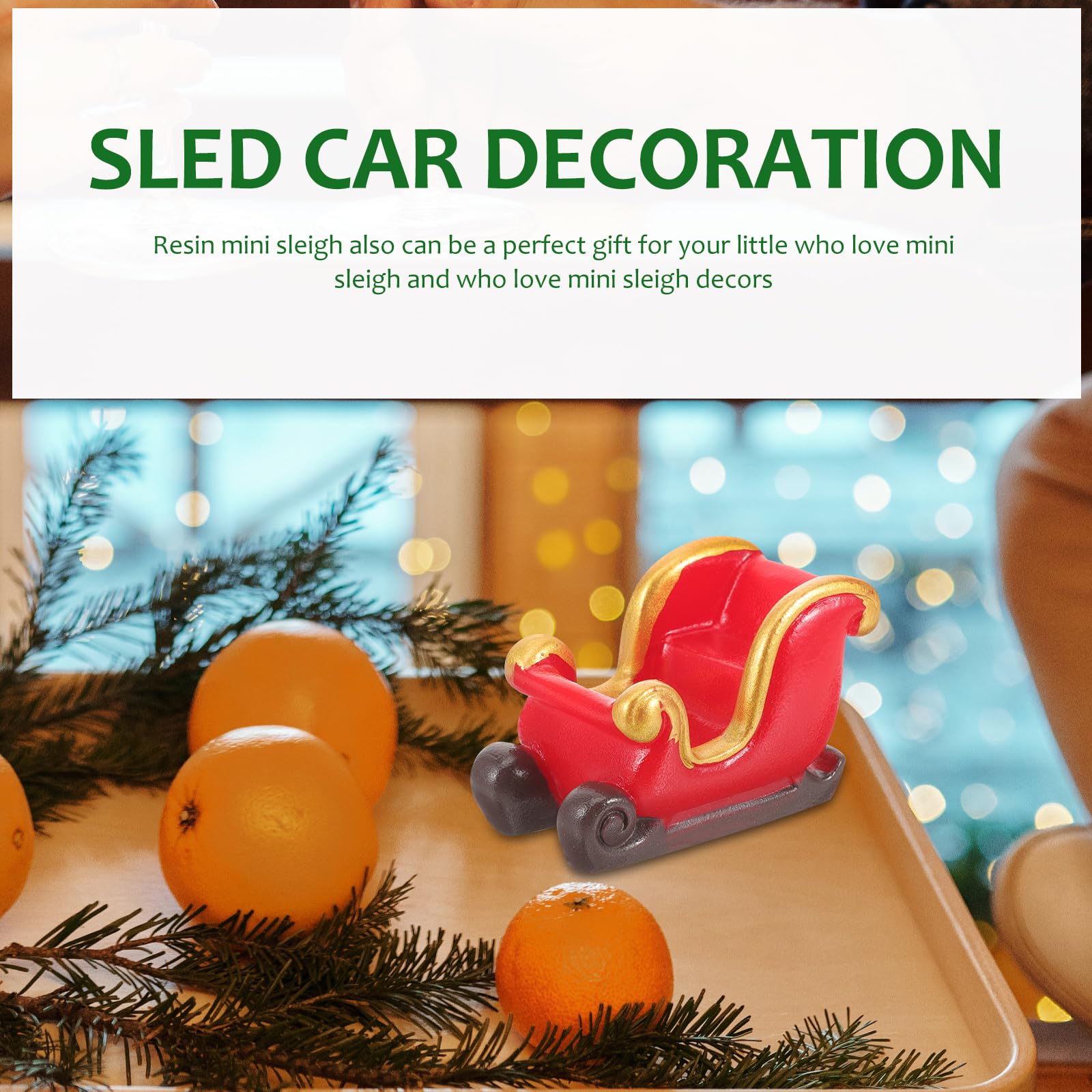VILLCASE Mini Christmas Sleigh Ornament, Red Santa Sleigh Decorations - Image 2