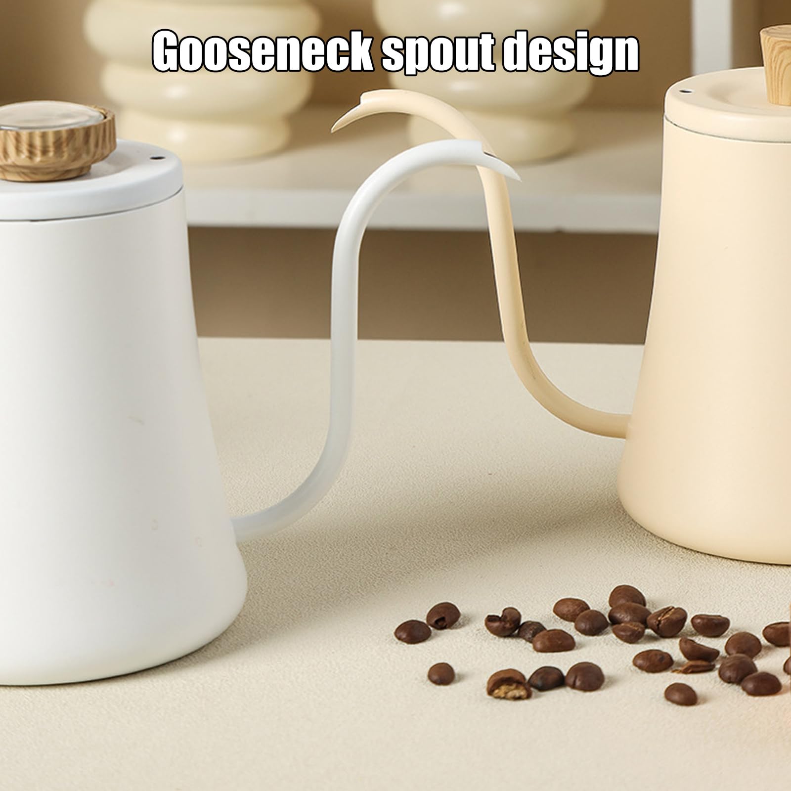 PANGBOER Caffè sofisticato in acciaio inossidabile da 600 ml che fa bollitore con forma ad arco e bollitore semplice di visualizzazione della temperatura di manutenzione
