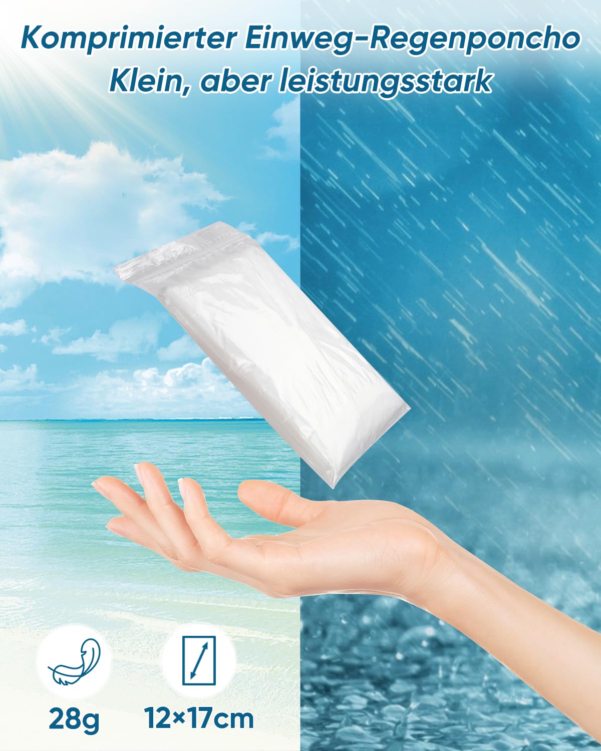 50er- und 100er-Pack Einweg-Regenponchos mit Kapuze für Erwachsene, wasserdicht Regenschutz für Damen und Herren