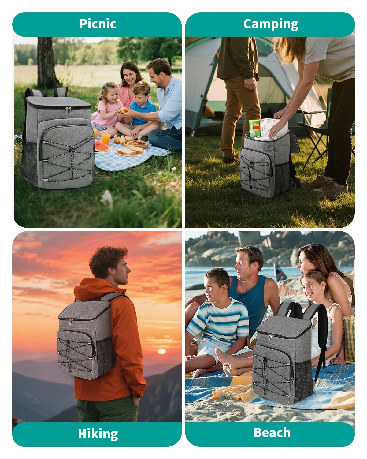 23L Mochila Nevera Isótermica, Grande Bolsa Refrigeradora Bolsa de Picnic Cooler Portatil, Impermeable Prueba de Fugas Alimentos Bolsa Térmica, para la Playa,Verano Camping,Picnics,Senderismo - Gris