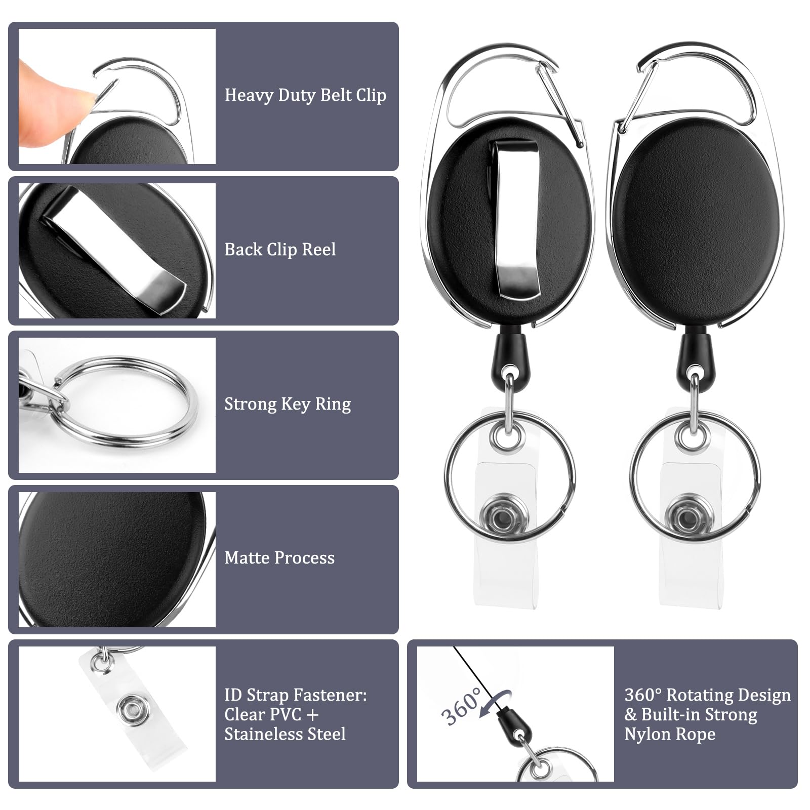 Porta Badge Retrattile Bobina con Portachiavi 3 Pcs Clip MXTIMWAN