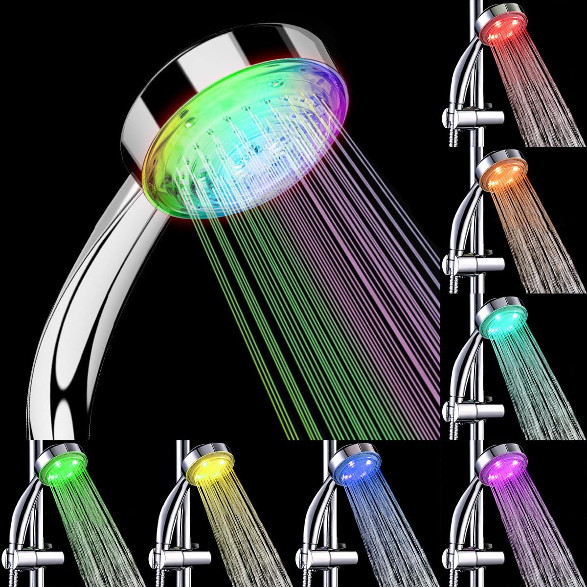JINYOMFLY LED Shower Head, High Pressure Water Saving Shower Head 7 Colour LED Changing Portable Handheld Shower Head
