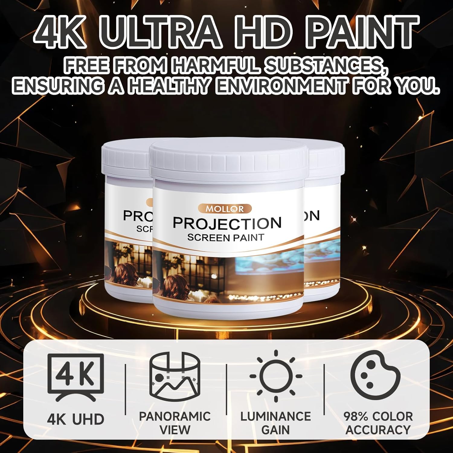 Projector Screen Paint | Single-Coat Short Throw Projector Screen Paint For Picture Perfect 1080 HD and 4K UHD Clarity | Ideal For At-Home Indoor Use | Digital Theater White - 32 Fl Oz - Image 4