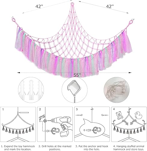 Miniatura 7 de Hamaca de red bohemia de almacenamiento de animales de peluche de macramé para animales de peluche con red ligera para mascotas para animales de