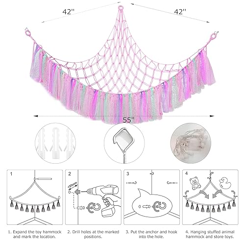 Miniatura 8 de Hamaca de red de juguetes de peluche de macramé bohemio para animales de peluche con red ligera para mascotas para animales de peluche, colgante en