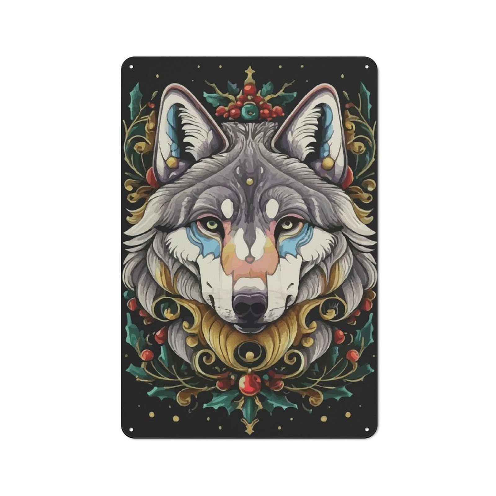 Wolf Majesty Industrial Metal Wall Decor 30x20cm, Retro Metal Sign for Workshop, Basement, Shed Or Games Room