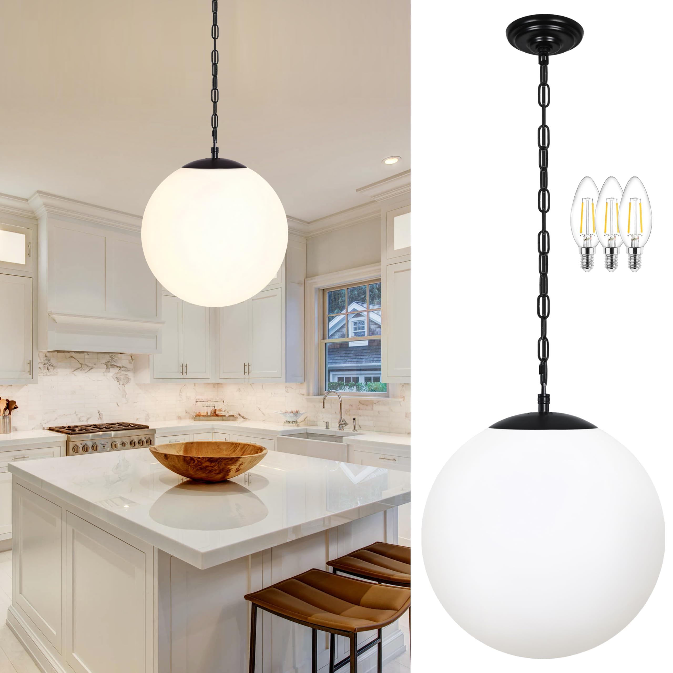 Photo 1 of KoKo&Yukina Black Milk Glass Pendant Light - 14"