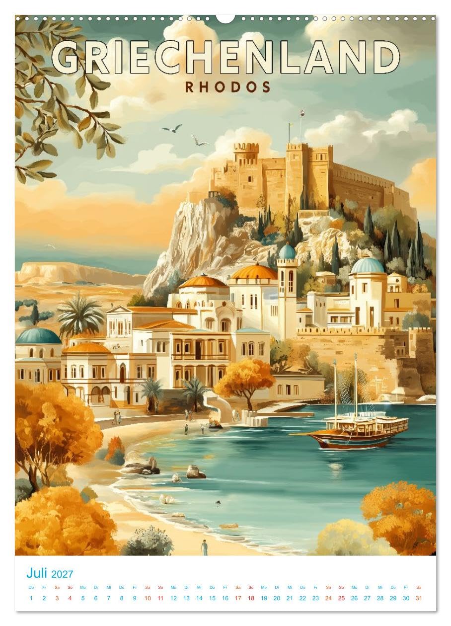 Griechenland - Old School Poster Style (hochwertiger Premium Wandkalender 2027 DIN A2 hoch), Kunstdruck in Hochglanz: Eine Sammlung von Poster über Griechenland in Old School Style (CALVENDO Orte)