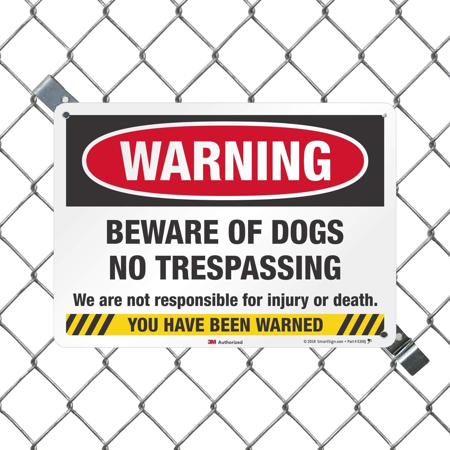 SmartSign 10 x 14 inch “Warning - Beware Of Dogs, No Trespassing, Not Responsible For Injury Or Death” Metal Sign, 40 mil Aluminum 3M Laminated Engineer Grade Reflective Material, Multicolor, USA-Made