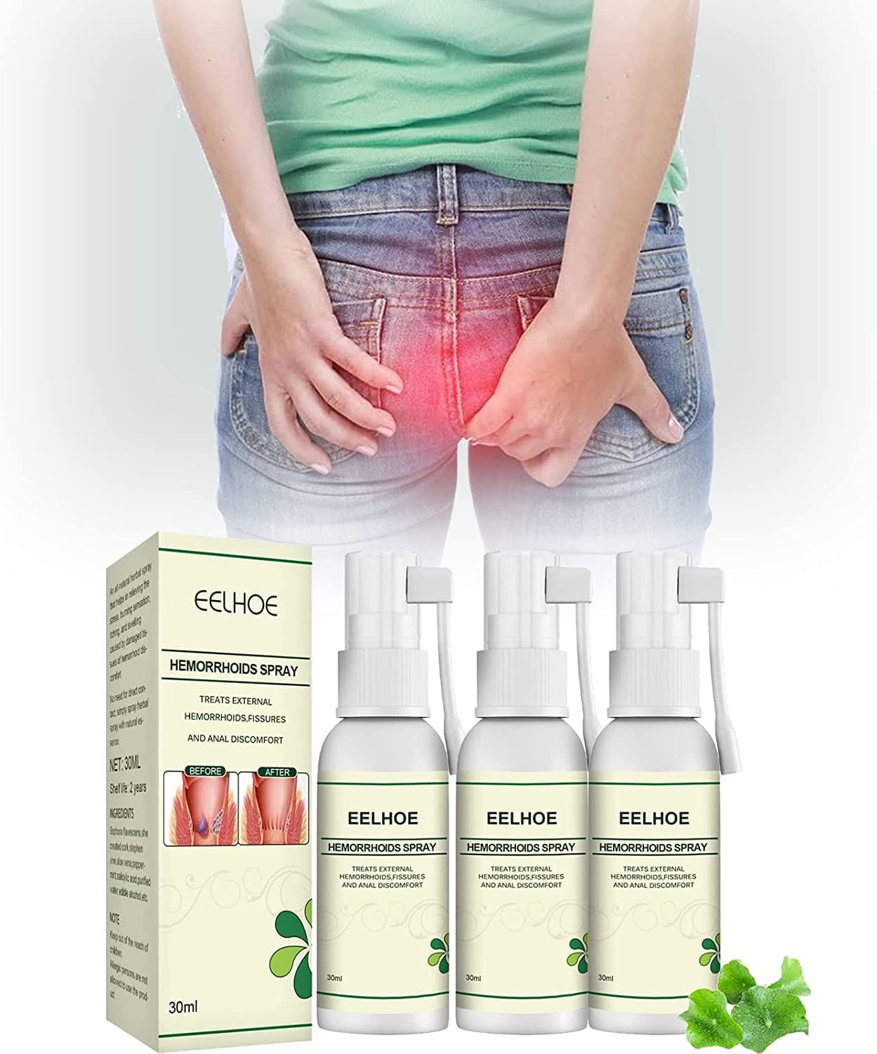 QUAEDING Korean Natural Herbal Hemorrhoids Spray Pain Itch Relief, Hemmoroids Treatment Removal Spray, 100% Natural Formula for Fast Pain Itch Relief (3PCS)