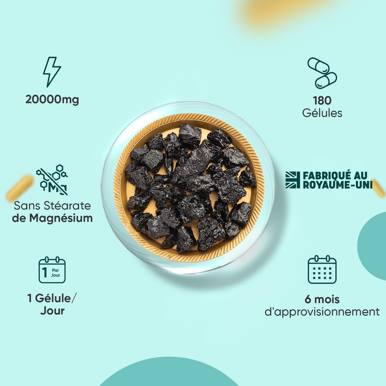 Shilajit Pure Gelules Vegan 180 Gélules 20000mg, Shilajit Pure Himalaya Acide Fulvique Acide Humique & Minéraux, 6 Mois de Stock, Alternative Résine d’Himalaya sans OGM ni Stéarate de Magnésium