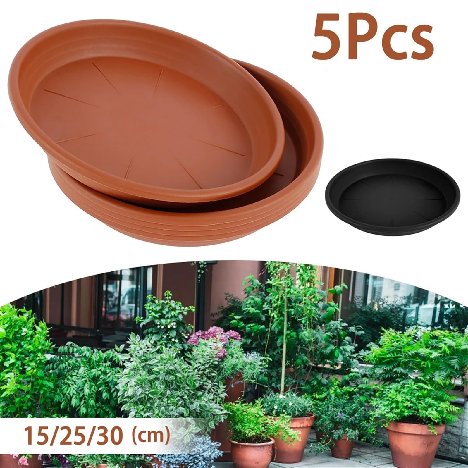 Juego de 5 platillos for plantas, redondos, con goteo, bandejas de PP más gruesas for plantas, macetas for interiores y exteriores, suministros for el jardín del hogar Bandeja Para Macetas(5Pcs Brown