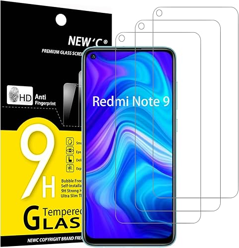 NEW'C Paquete de 3 protectores de pantalla diseñados para Xiaomi Redmi Note 9, Xiaomi Redmi 10X 4G, vidrio templado, compatible con fundas,