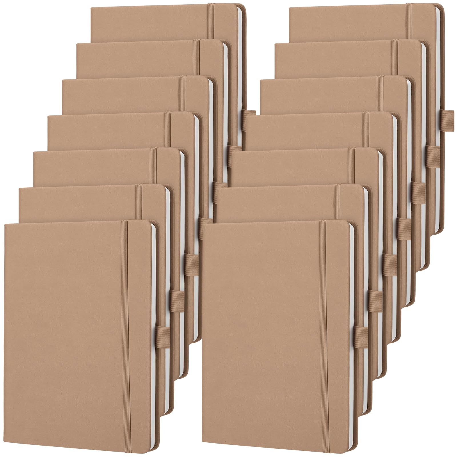 Laumoi Confezione da 14 quaderni con copertina rigida, formato A5/A4/B5, a righe larghe, in pelle PU, a righe, con portapenne, per scuola, lavoro, scrittura (tè al latte, A5)