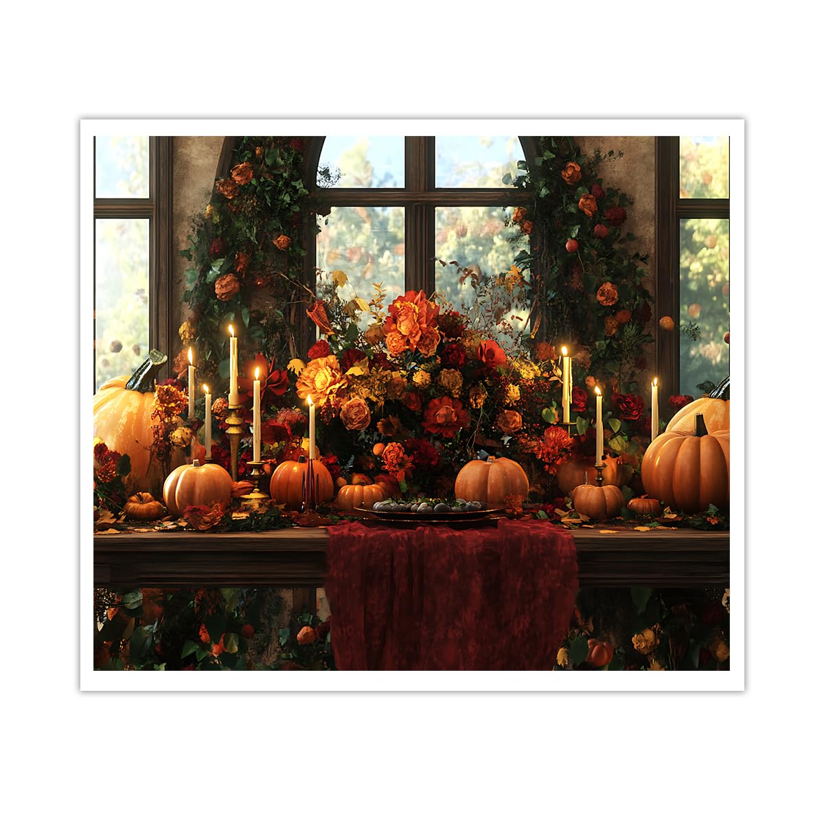 SHENGPOSTER Thanksgiving Canvas Wall Art Autumn Pumpkin Floral Painting Cozy Dining Room Poster Rustic Fall Harvest Pictures Kitchen Wall Decor Frameless 85x110cm