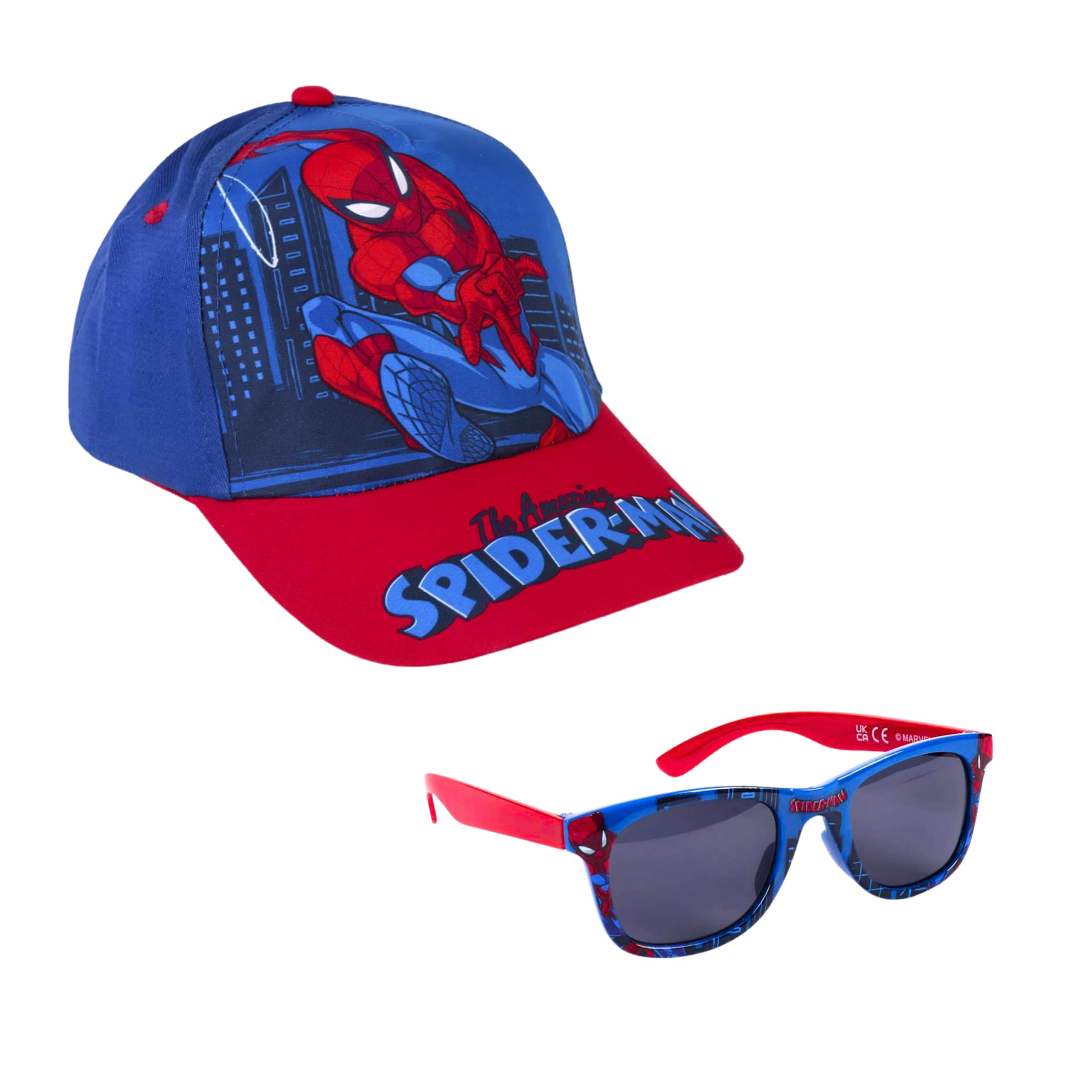 Marvel Spider-Man Set da Cappello da Baseball e Occhiali da Sole per Ragazzi, Occhiali da Sole con Protezione UV, Berretto per Bambini