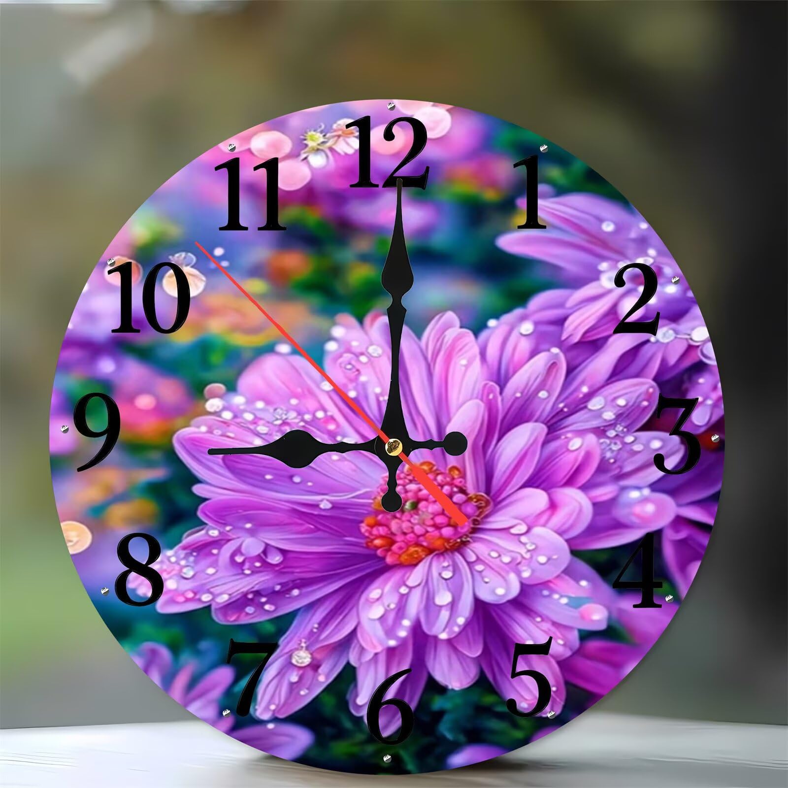 Horloge murale silencieuse pour chambre et cuisine bois moderne 35 cm marguerite