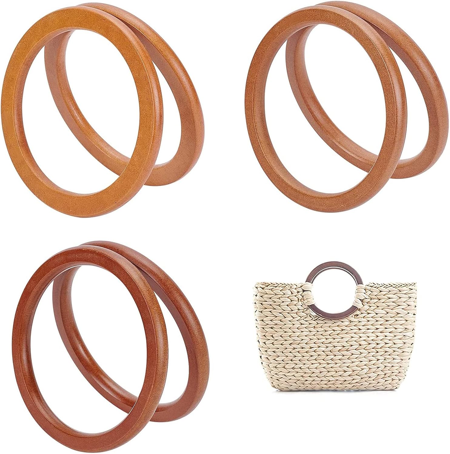 PH PandaHall 6pcs Wooden Round Purse Handle, 3 Styles