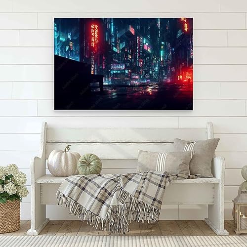 Miniatura 3 de CDDYQBN Cyberpunk Art City Landscape Cyberpunk City Night Scene Póster de arte de pared, lienzo, decoración de pared, decoración del hogar,