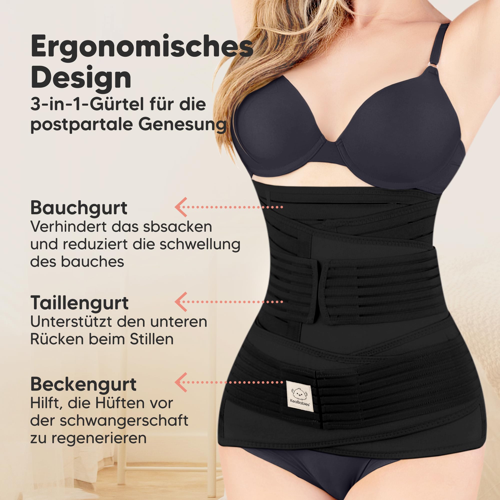KeaBabies Revive 3 in 1 Postpartum Gürtel für Damen -Bauchgurt nach Geburt Kaiserschnitt,Rückbildungsgürtel nach Geburt,Bauchband nach Geburt,Bauchgurt Schwangerschaft (Midnight Black, M/L)