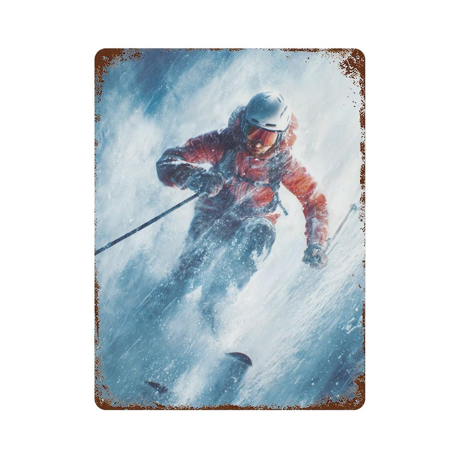 Extreme Skiing Adventure -2 Rust Effect Tin Sign 15.7"x11.8", Decorative Metal Wall Art for Living Room, Hallway And Home Decor