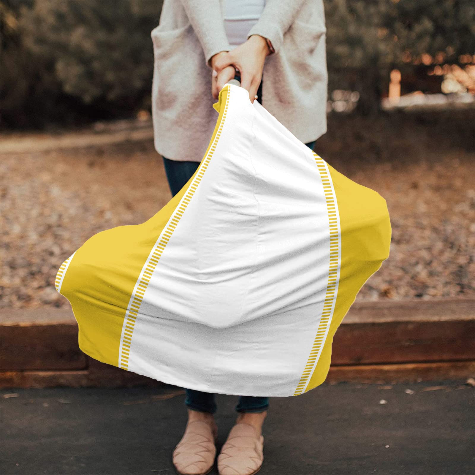 Nursing Cover for Breastfeeding Scarf, White Yellow Stripes Baby Car Covers Super Soft Multi Use for Canopy Shopping Cart Cover Blanket Stroller Cover