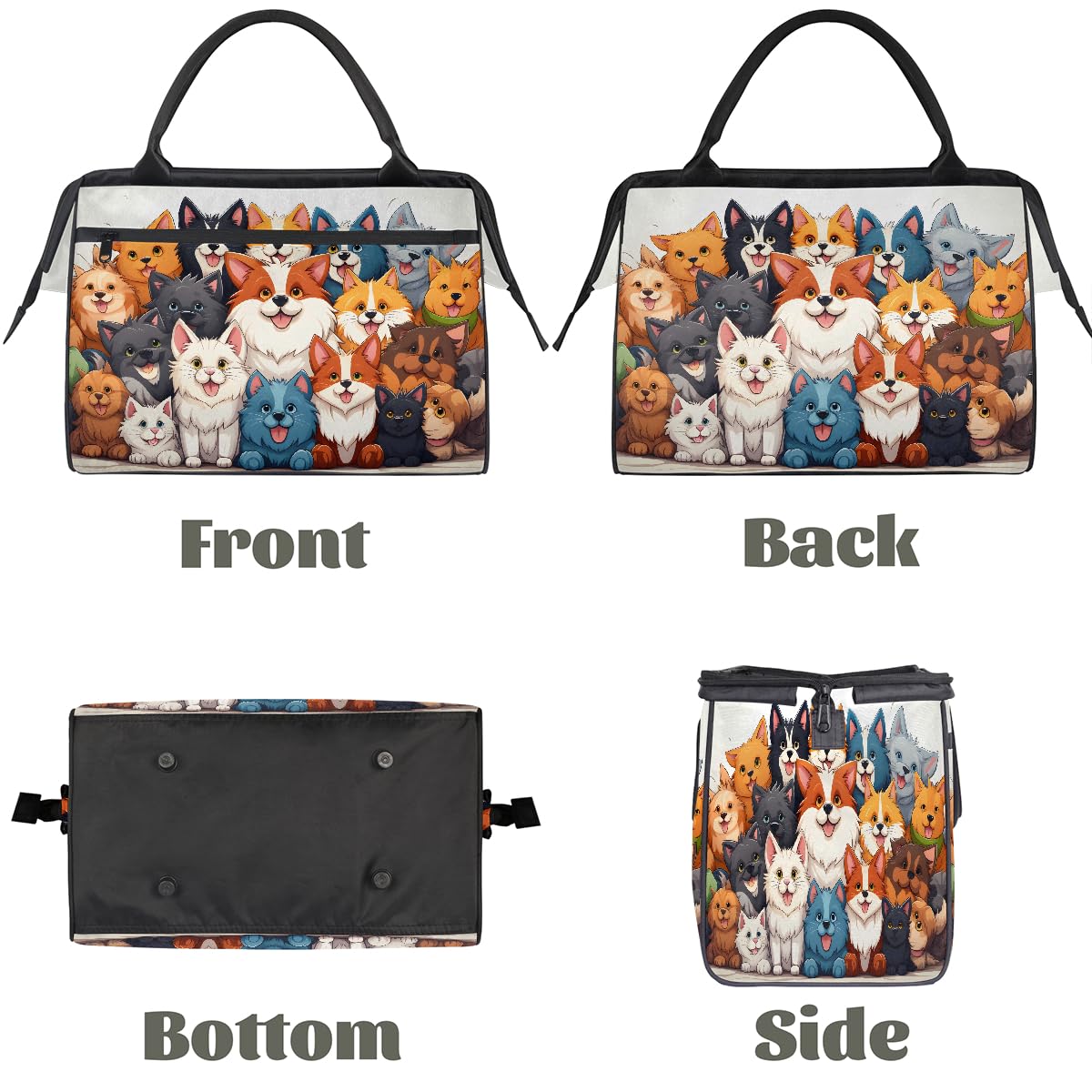 Borsa da palestra con stampa di cane e gatto carino per uomini e donne, borsone sportivo da viaggio impermeabile per il fine settimana borsa da notte leggera da portare a mano