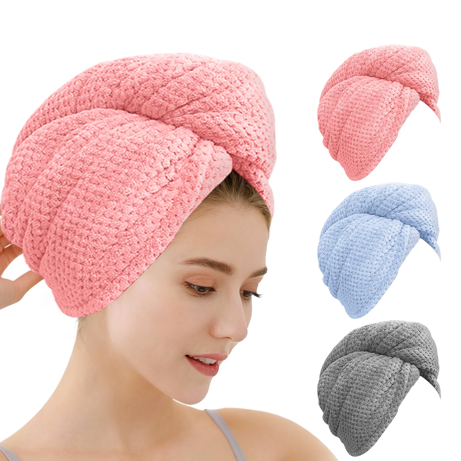 Microfiber Hair Towel for Women Stocking Stuffers for Women Teen Girls Blue,grey,pink
