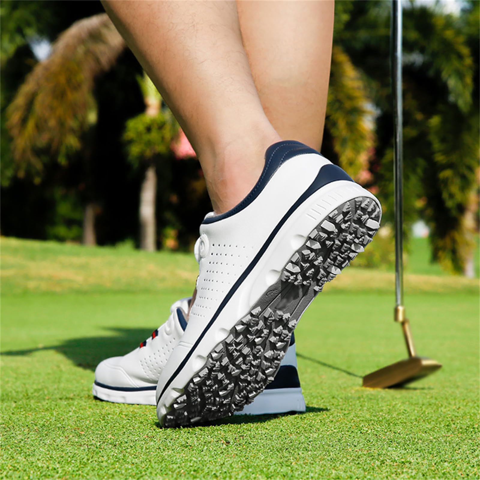 JiuQing Męskie buty golfowe bezkolcowe wodoodporne wygodne skórzane buty golfowe do chodzenia na świeżym powietrzu