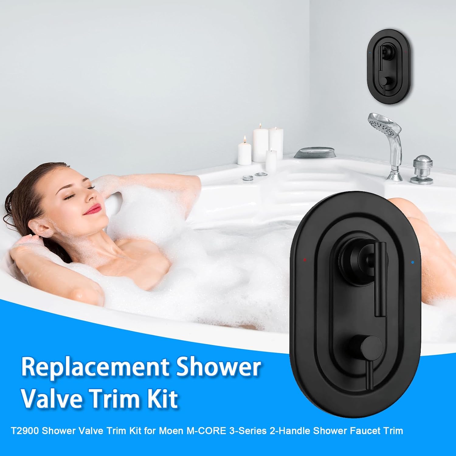 T2900BL Matte Black Shower Handle 3-Function Transfer Valve Shower Trim Kit, Compatible with Moen T2900BL Gibson Posi-Temp Series, Fits 2521, 2551, 2571, 2581 Rough-In Valve (Valve Not Included)