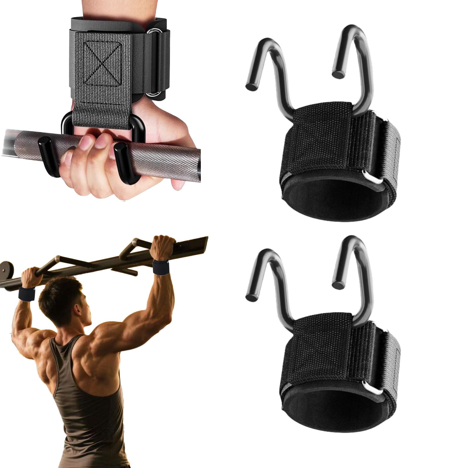 Lifting Hooks for Weight Lifting, 1 Pair 330 LB Weight Lifting Wrist Wraps Heavy Duty Gym Lifting Straps Hook for Barbell, Deadlifts, Pull-Ups,