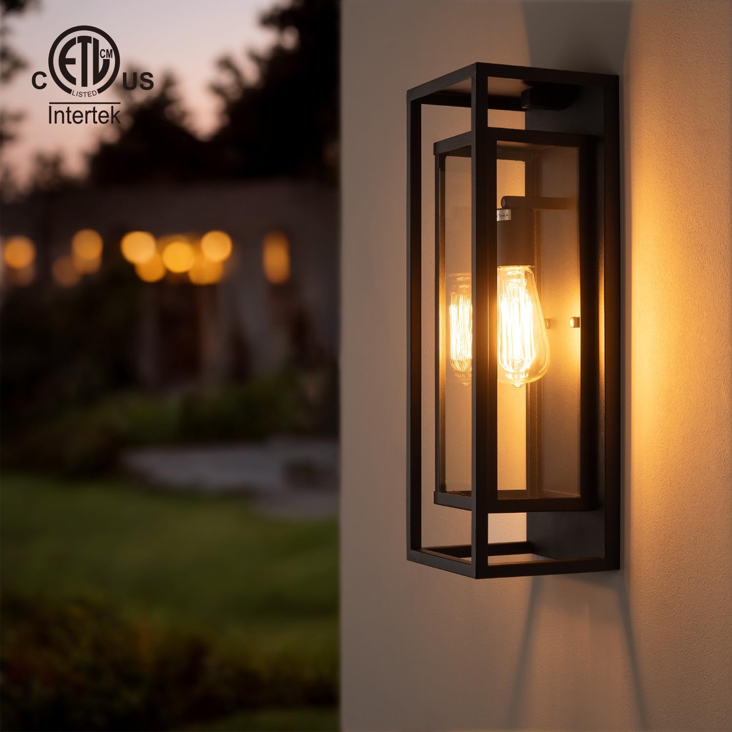 mirrea 18" Dusk to Dawn Outdoor Wall Sconce 1 Light in Matte Black Rectangular Metal Frame and Clear Glass Shade Waterproof Porch Light Patio Light Pack of 2