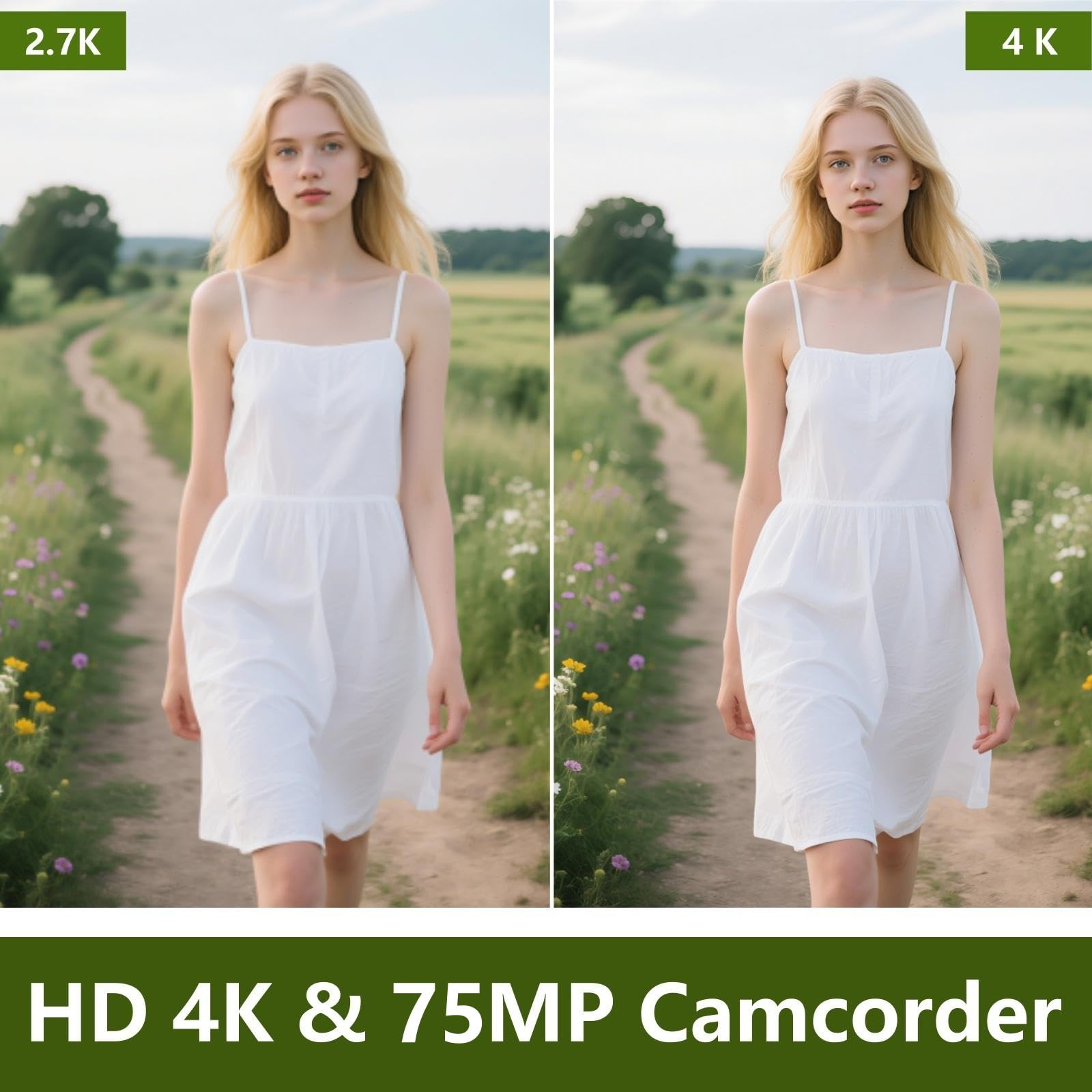Videocamera 4K Videocamera 75MP YouTube Vlogging Camera Scheda SD 64G e 2 Batterie 18X Zoom Digitale Webcam Rotazione 270 Gradi Registrazione dello schermo durante la ricarica della videocamera per
