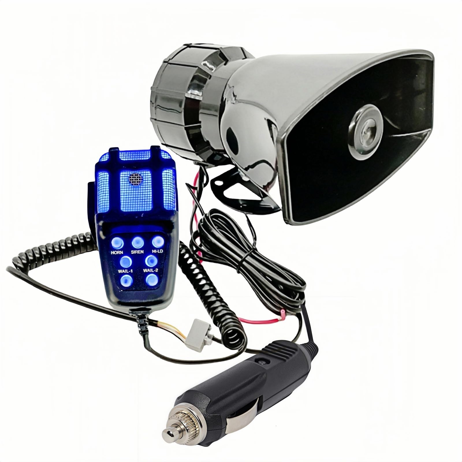 Klaxon d'avertissement de voiture Klaxon d'alarme Installation facile connexion allume-cigare 150db Sirène d'alarme 7 tons klaxon sirène avec Micro Système de haut-parleurs PA Klaxon auto