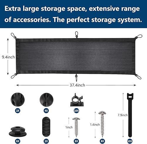 Miniatura 2 de WurdeWindig - Red de gestión de cables, kit de administrador de cables negro, malla flexible debajo del escritorio, organización de cables de