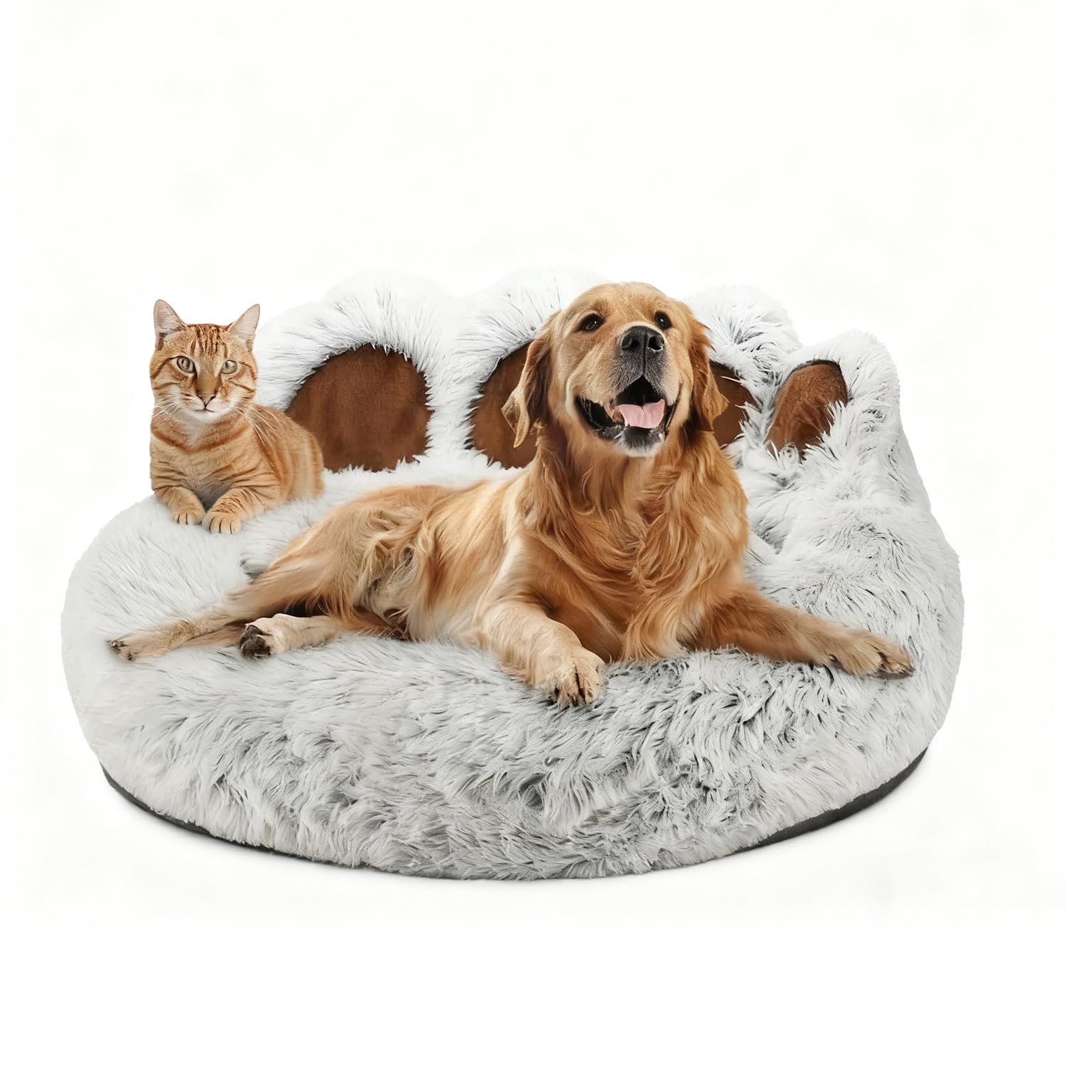 Lettino per Animali Domestici Letto Ortopedico per Gatti e Cani Cuccia Cane Interno Morbida e calda Adorabile cuccia per cani a forma di zampa d'orso di piccola e media (Grigio chiaro, 65cm)