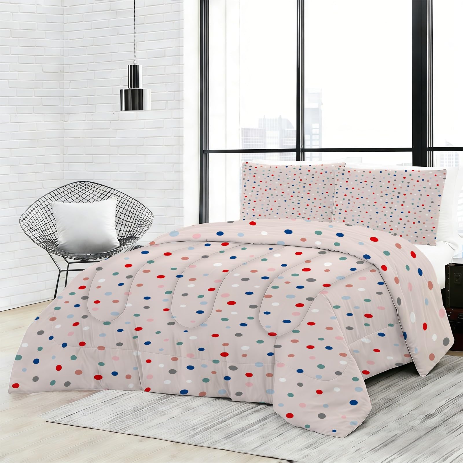 Genérico Edredon Cama 135 Lunares de Colores Edredón Nordico Adulto sin Funda Reversible Fresco Estampado Suave Ligero Transpirable Duvet 220x220 cm Incluye 2 Fundas de Almohada 50x75 cm YUb562