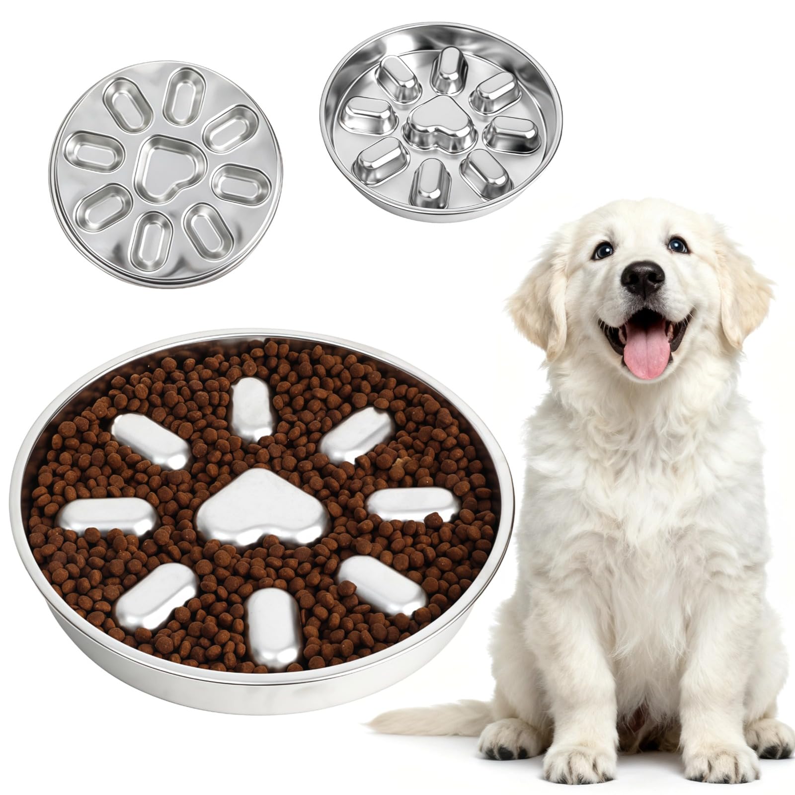 Gamelle Lente en Acier Inoxydable pour Chien, Bol Anti-glouton avec 9 reliefs pour Chiots et Chiens, Design Circulaire, Limite Les éclaboussures, Base antidérapante