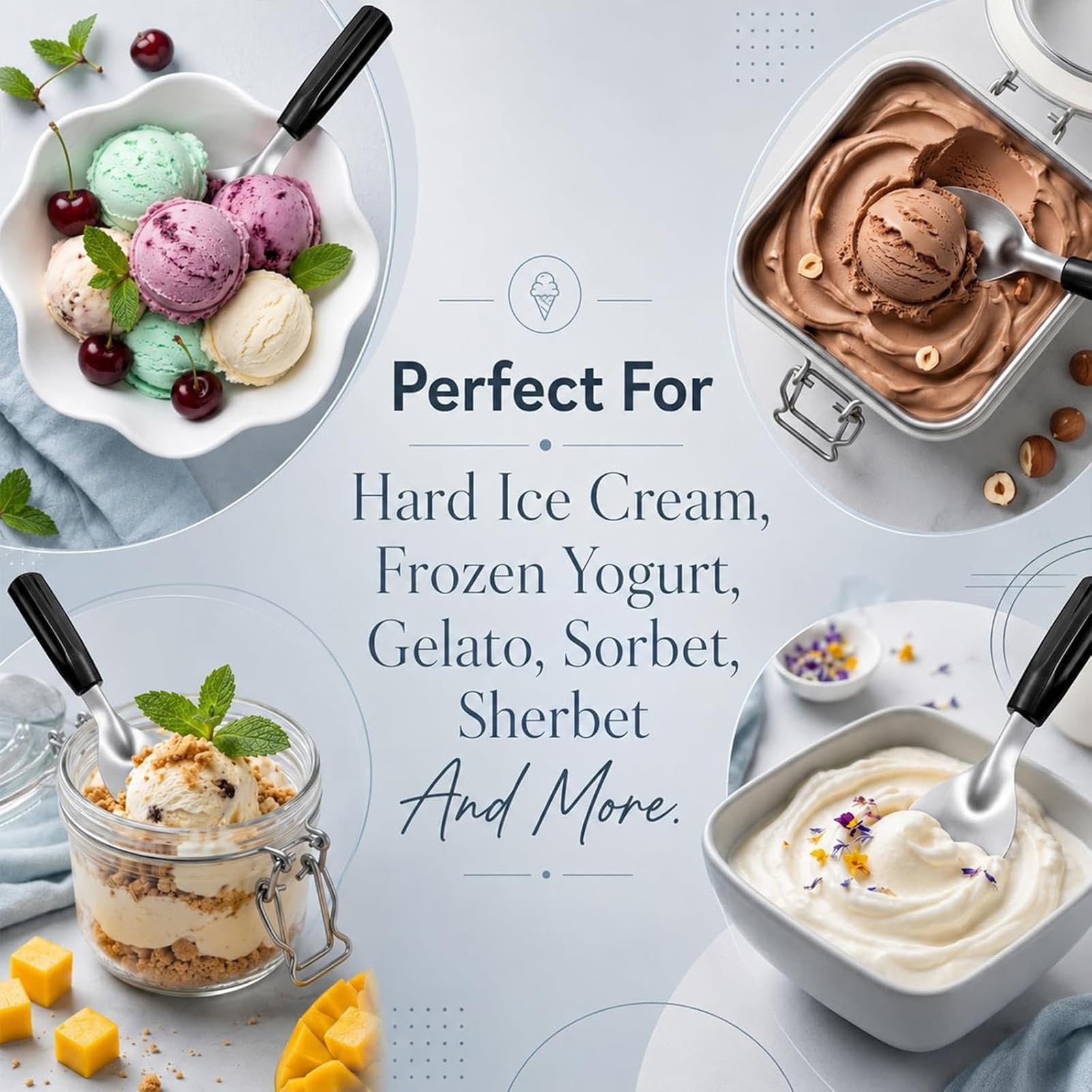 Lot de 6 cuillères à glace en acier inoxydable 430, cuillères à dessert glacées robustes en métal, pour pâte à biscuits, outil de service en cuisine pour usage