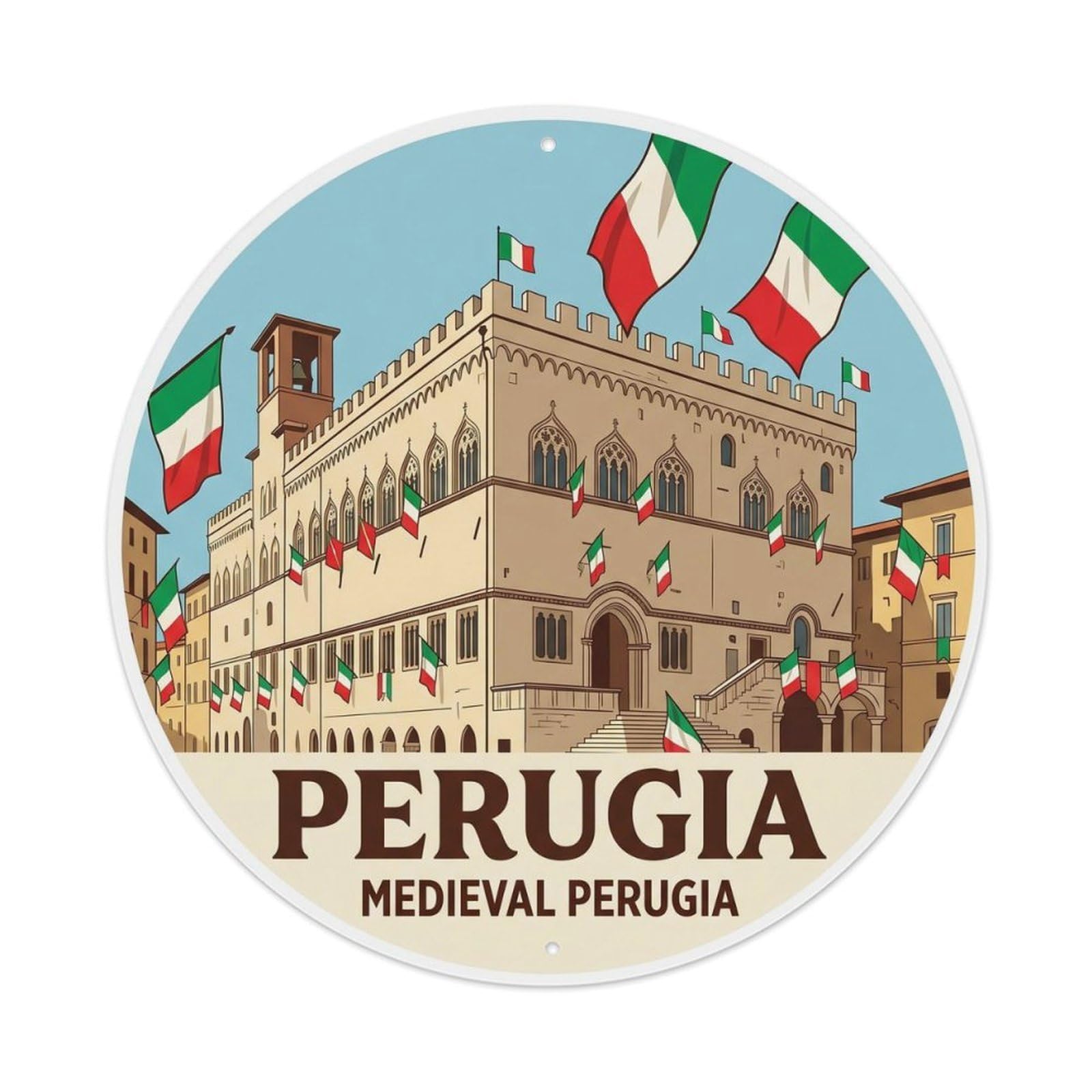 Vintage Travel Perugia Palace Discovery Metal Tin Sign