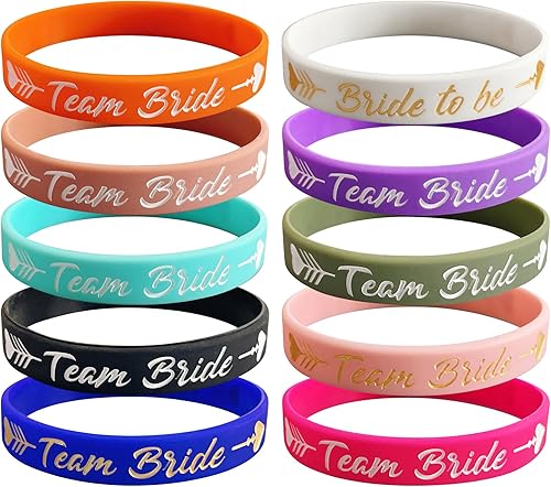 Miniatura 8 de LADY&HOME Paquete de 10 pulseras de silicona para despedida de soltera, regalos de tribu de novia (negro)