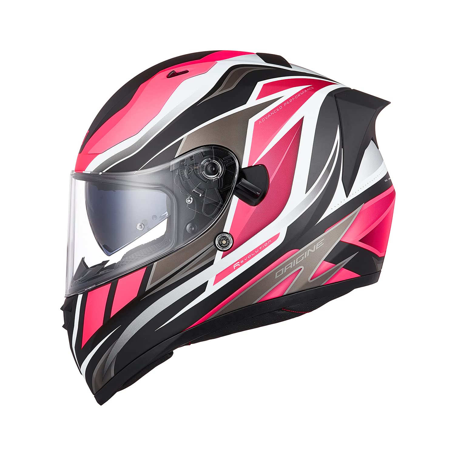 ORIGINE Casco Integral de Moto ECE Homologado con Visera (Revolution Fluo Fuxia-White-blk Matt, XS)