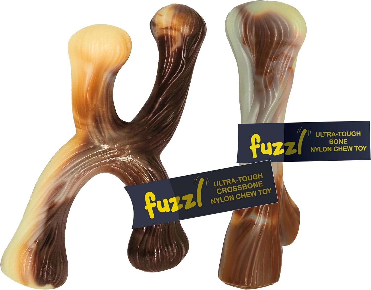 Fuzzl Ultra Tough Nylon Dog Chew Toy - Crossbone and Bone Beef Flavour for Extreme Chewers - Long Lasting Bone for Aggressive Chewers - Strong Puppy Toys