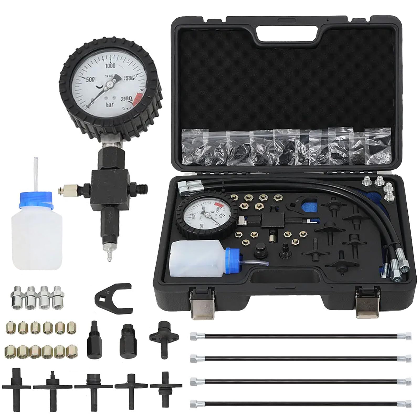 Common Rail Diesel High Pressure Tester Kit 2000bar Pressure Testing Gauge Pressure Diagnostic Tool with Injector Pipe Blanks