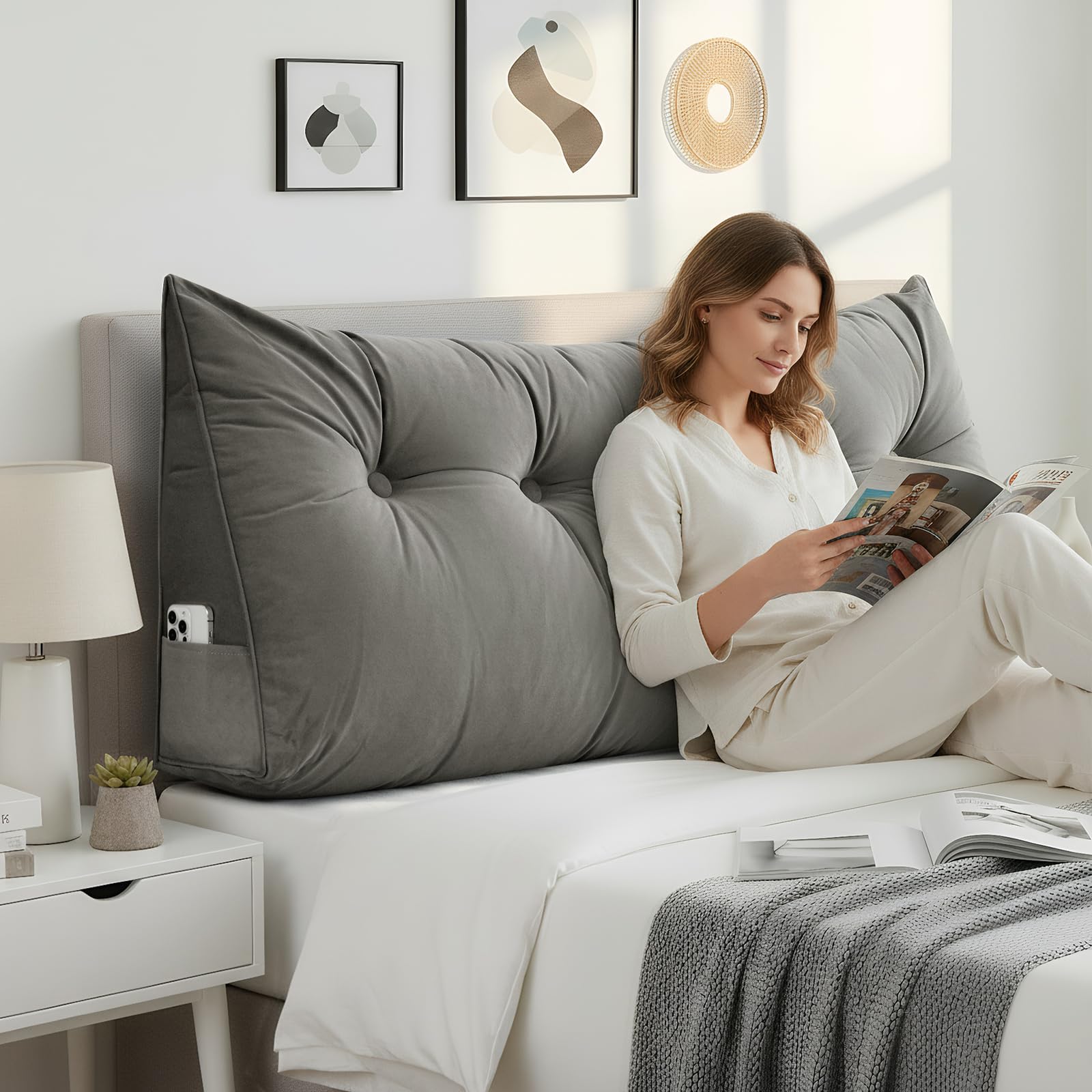 Mingfuxin Headboard Pillow, Wedge Lumbar Pillows Bed Rest Reading Bolster Triangular Headboard Cushion for Sitting in Bed-Backrest Positioning Support Long Pillows for Daybed — image 1
