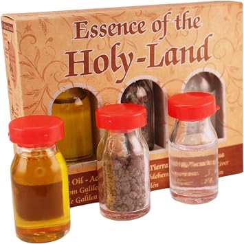 Christian Blessing Gift Set Kit Symbols 3 Bottles Blessed Pure Olive Oil Holy Water Container Glass Bethlehem Soil from Holy Land Earth Catholic Prayer Jerusalem 2/5cm 10ml 0.3 oz Each