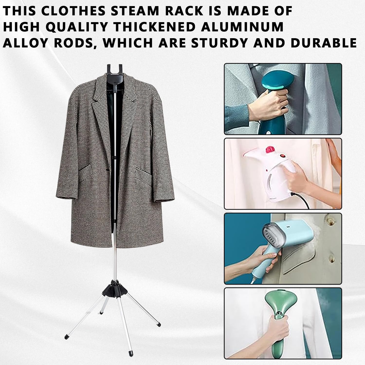 Cintre pour défroisseur, support réglable pour défroisseur à main avec gant de repassage et rasoir à peluches, trépied télescopique, cintre suspendu pour défroisser les vêtements (Noir)