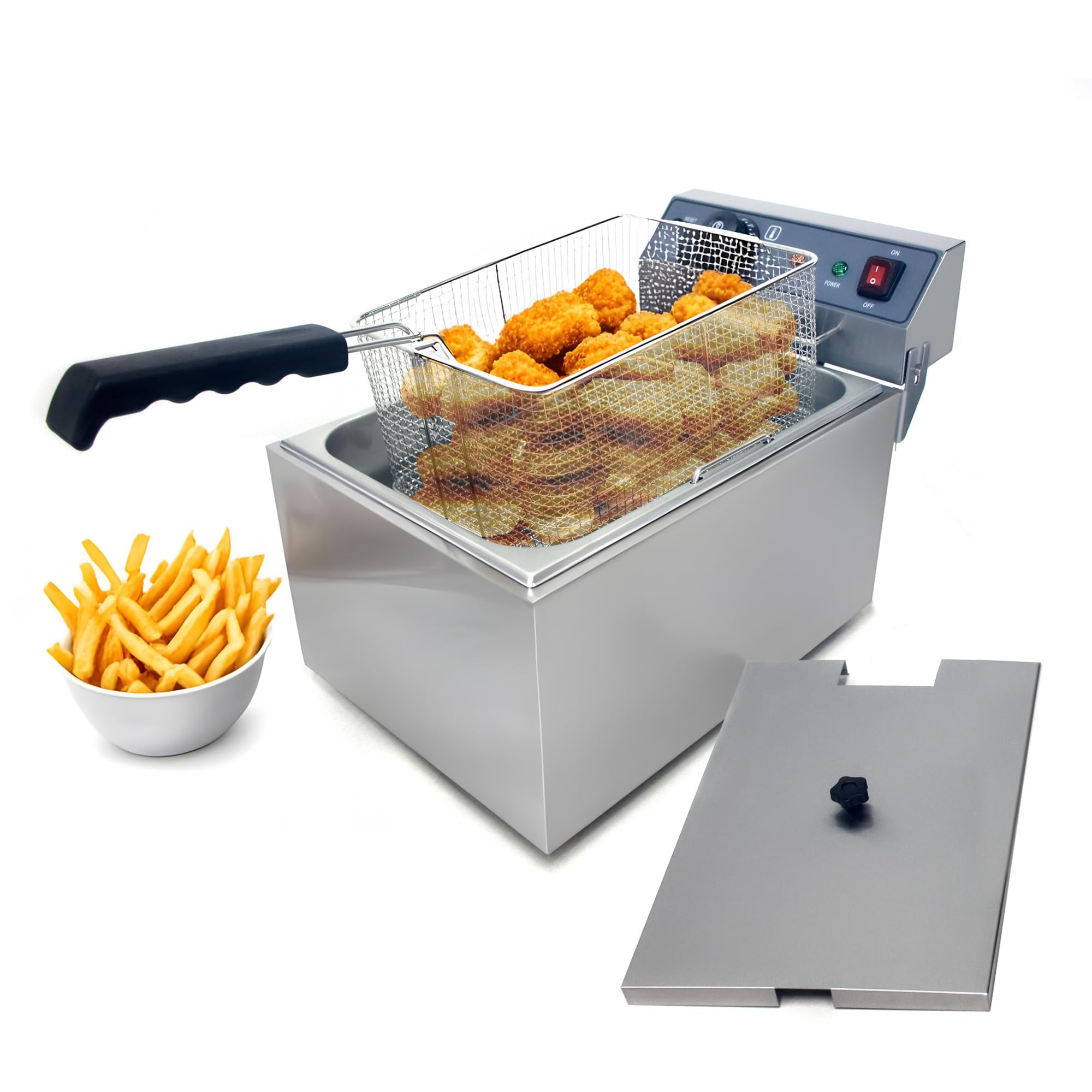 Hakka 10L Electric Deep Fryer,Commercial Deep Fryer with Baskets,Stainless Steel Fryer for French Fries, Chicken, Fish & Chips