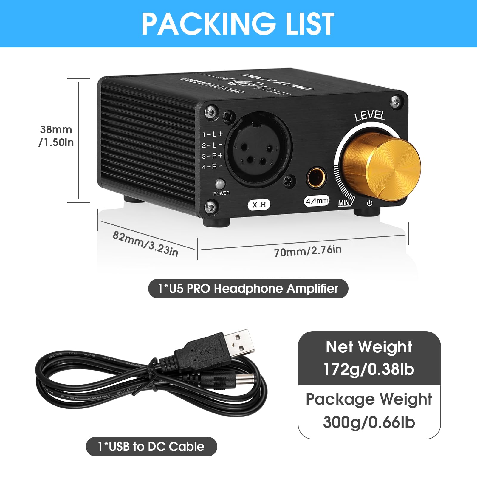 Douk Audio U5PRO HiFi Amplificatore per cuffie completamente bilanciato, mini amplificatore stereo per cuffie XLR e 4,4 mm, amplificatori operazionali sostituibili, compatibilità 18-600Ω, potenza di